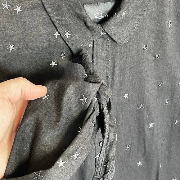 RAILS Women’s Black Star Embroidered Tie Cuff Button Up Blouse large - Picture 4 of 5